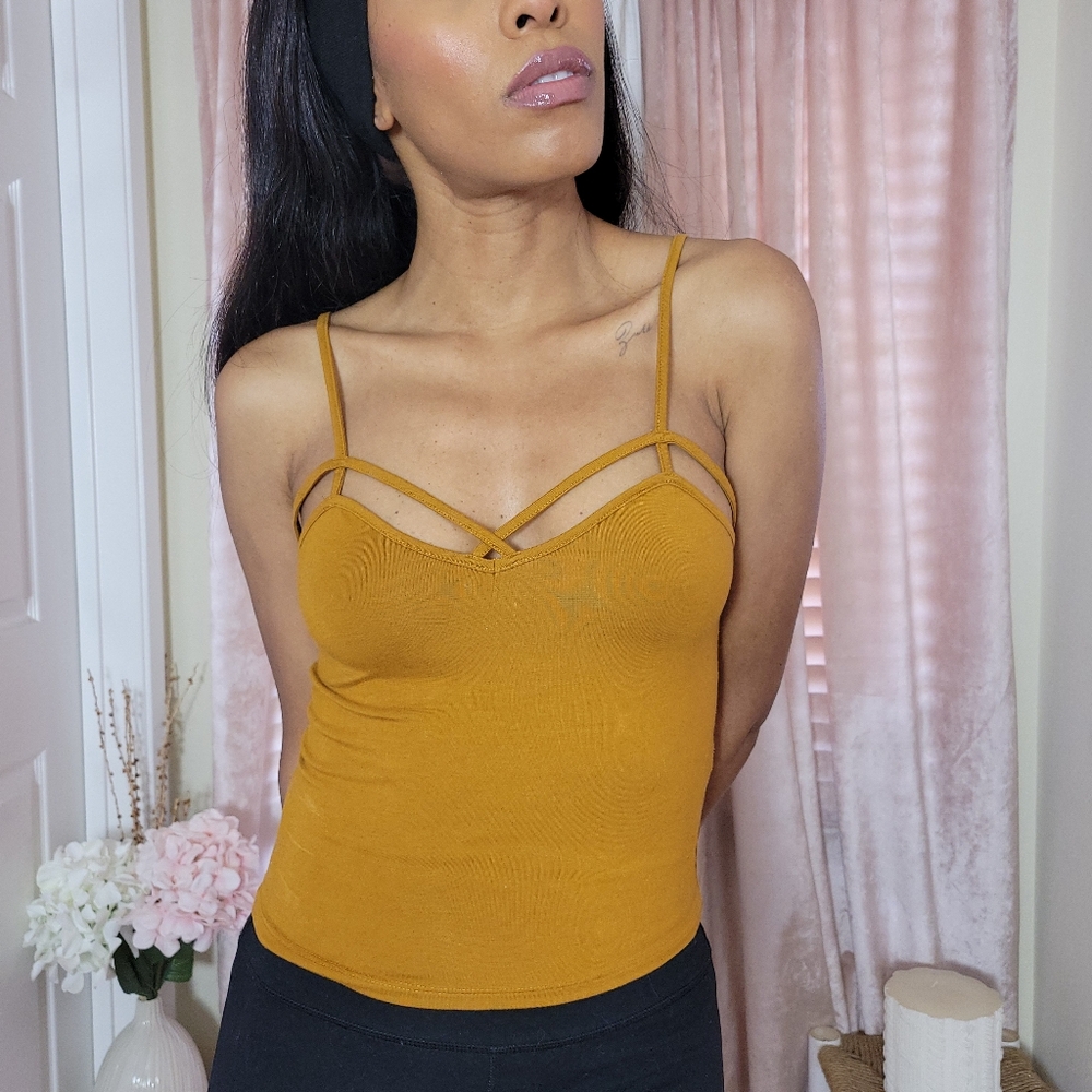 Forever 21 Yellow Fitted Camisole with Cut Out